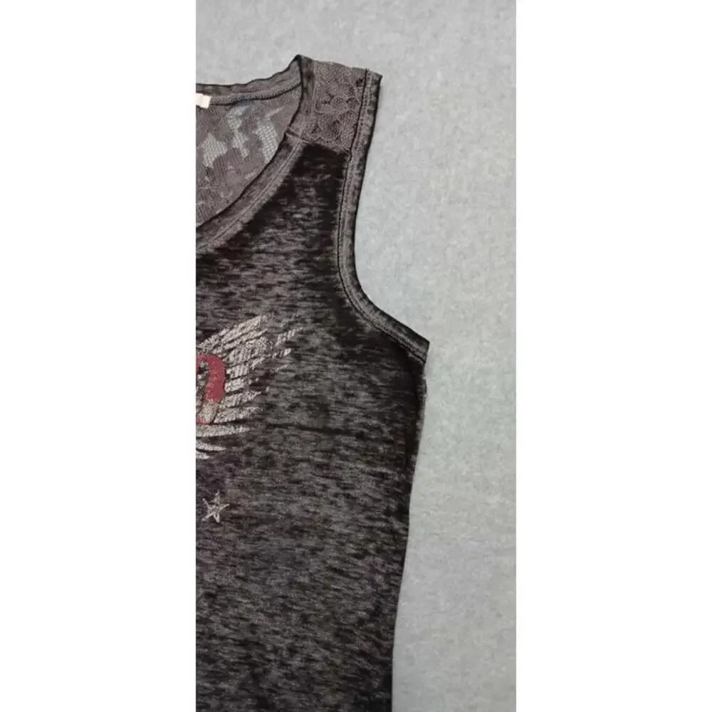 Maurices Burnout Sleeveless Top Womens Size S "Land Of The Free" Lace Patriotic - Picture 6 of 11